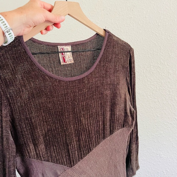 Vintage Knit Neil & David Patchwork Mixed Fabric Brown Midi Dress - Picture 3 of 8